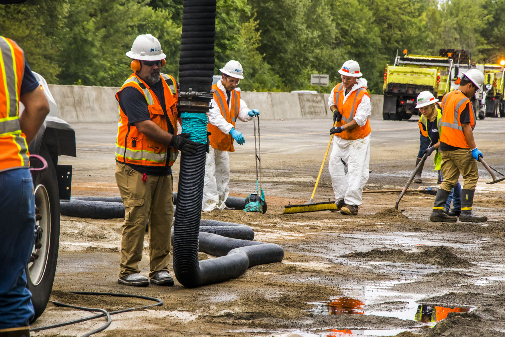 Crews Work To Clean Up Oil After Tanker Overturned